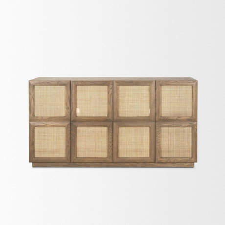 Mercana Sina Brown Oak Wood w/ Natural Rattan 4 Door Sideboard