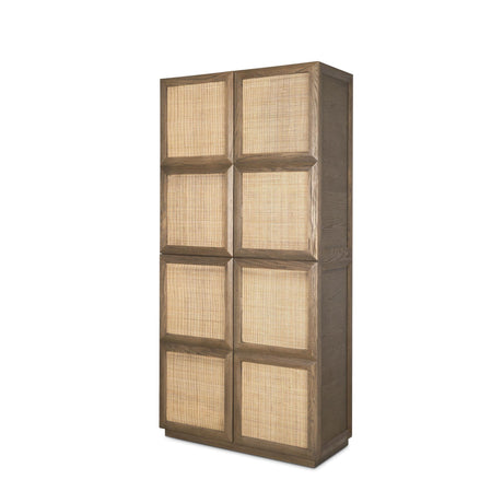 Mercana Sina Brown Oak Wood w/ Natural Rattan 2 Door Curio Cabinet