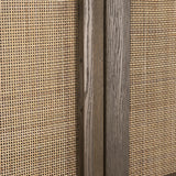 Mercana Sina Brown Oak Wood w/ Natural Rattan 2 Door Curio Cabinet