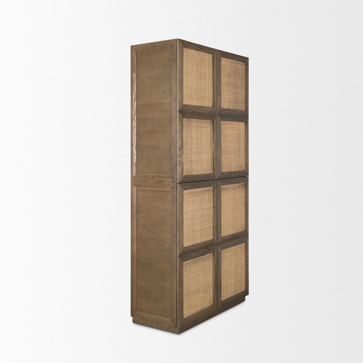 Mercana Sina Brown Oak Wood w/ Natural Rattan 2 Door Curio Cabinet