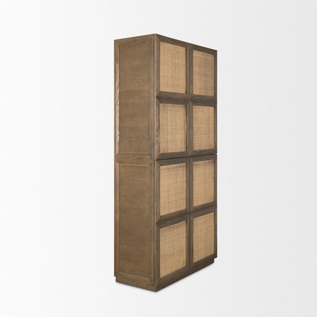 Mercana Sina Brown Oak Wood w/ Natural Rattan 2 Door Curio Cabinet