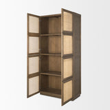 Mercana Sina Brown Oak Wood w/ Natural Rattan 2 Door Curio Cabinet