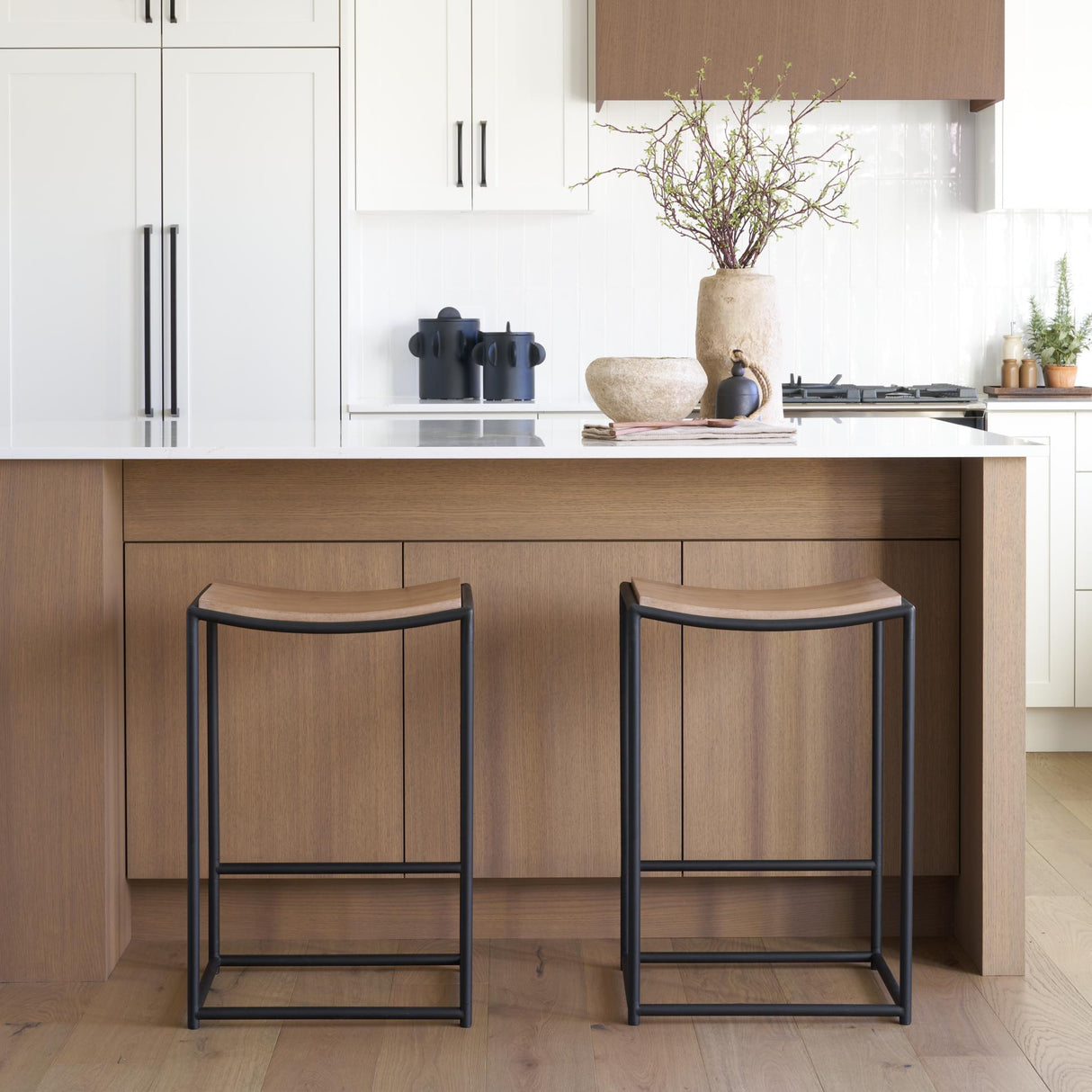 Mercana Taniel Light Brown Wood w/ Black Metal Counter Stool