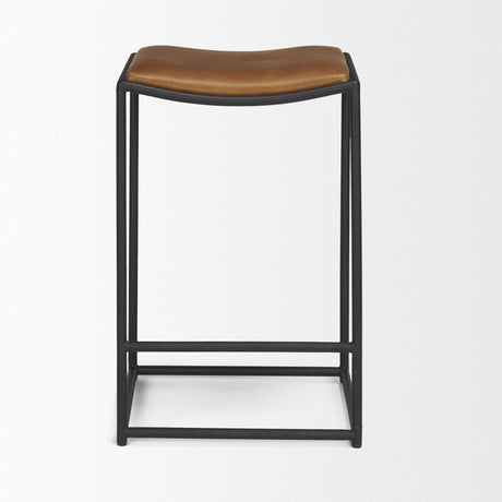 Mercana Taniel Brown Leather w/ Black Metal Counter Stool