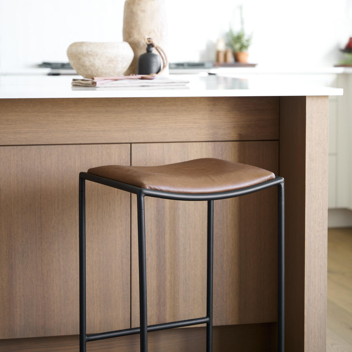 Mercana Taniel Brown Leather w/ Black Metal Counter Stool