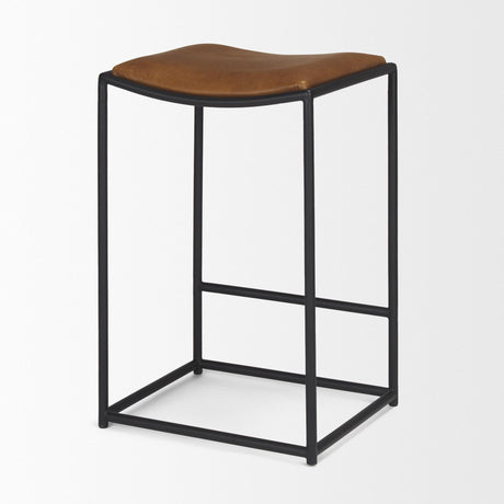 Mercana Taniel Brown Leather w/ Black Metal Counter Stool