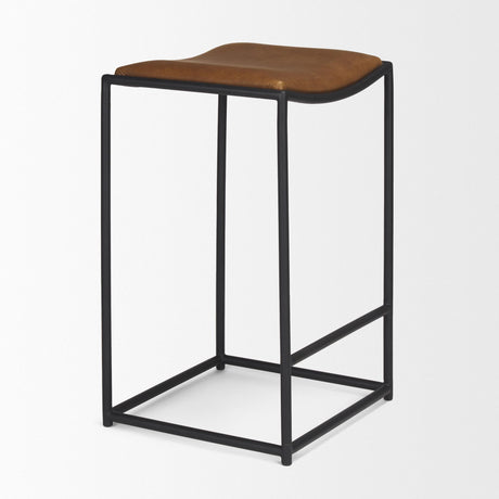 Mercana Taniel Brown Leather w/ Black Metal Counter Stool