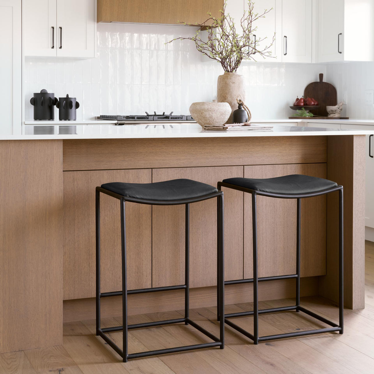 Mercana Taniel Black Leather w/ Black Metal Counter Stool