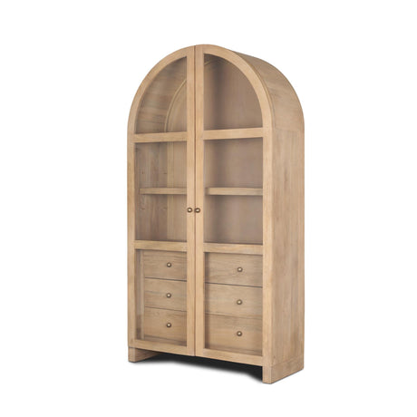 Mercana Suri Light Brown Wood W/Glass Doors Arched Curio Cabinet