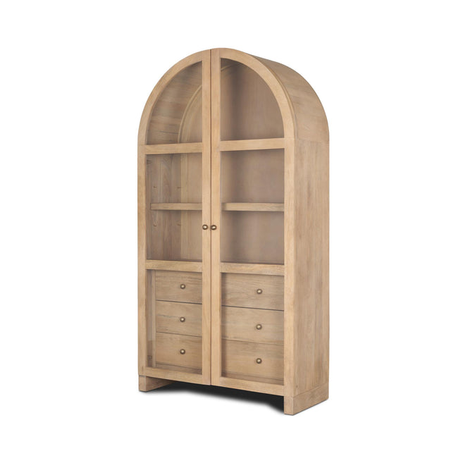 Mercana Suri Light Brown Wood W/Glass Doors Arched Curio Cabinet