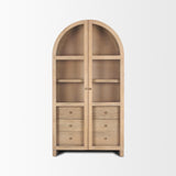 Mercana Suri Light Brown Wood W/Glass Doors Arched Curio Cabinet