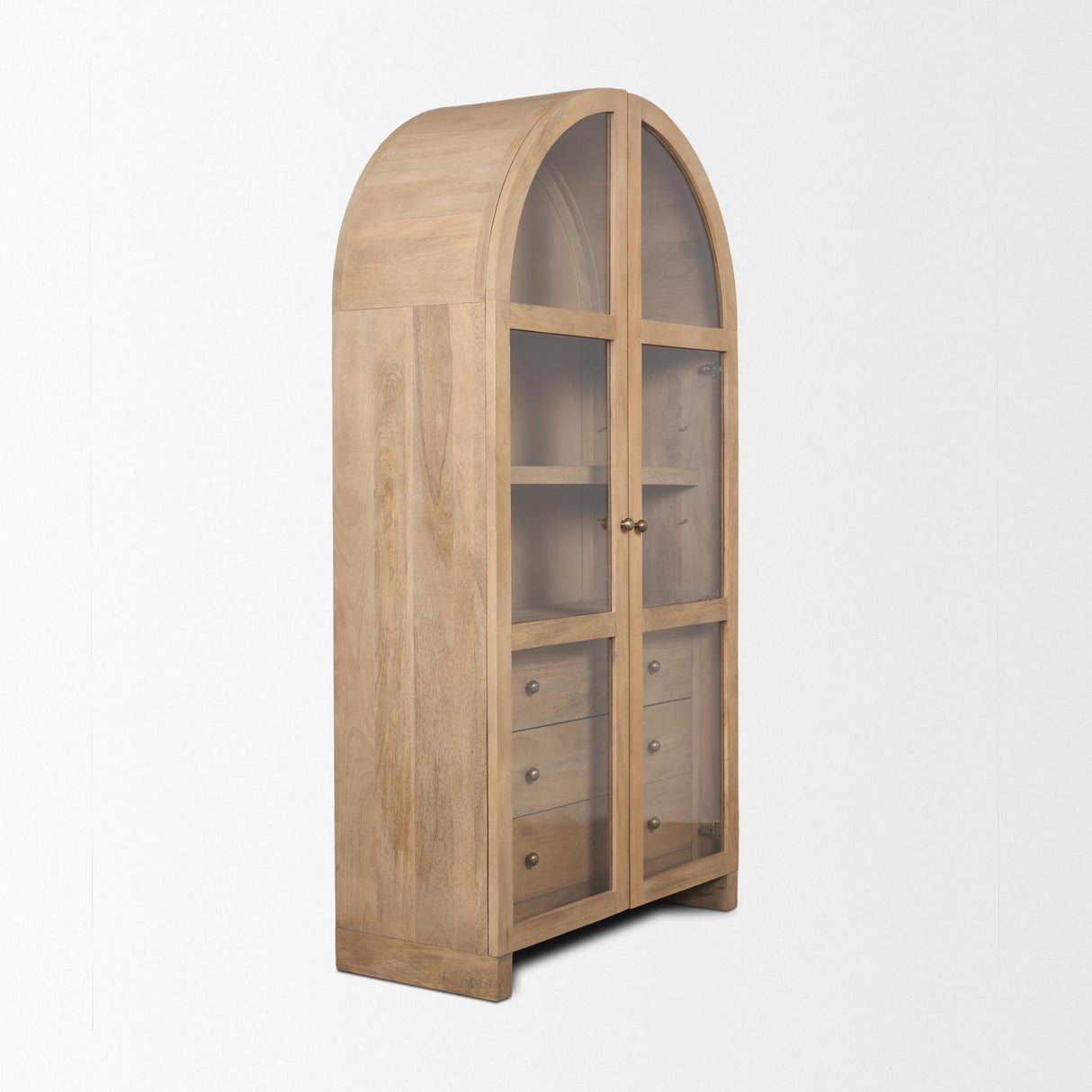 Mercana Suri Light Brown Wood W/Glass Doors Arched Curio Cabinet
