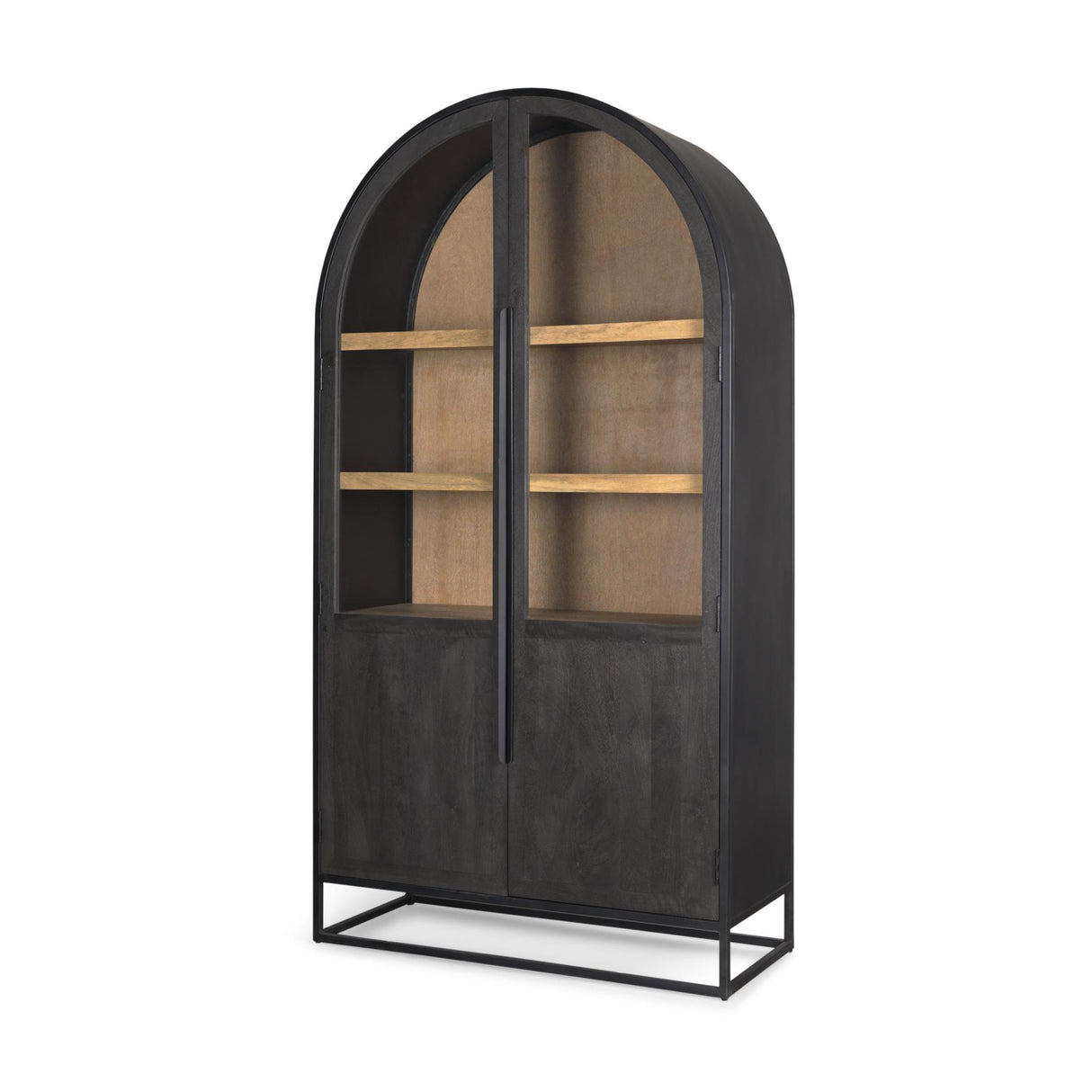 Mercana Sloan 80.5H Black Wood W/Black Metal Frame Arched Cabinet