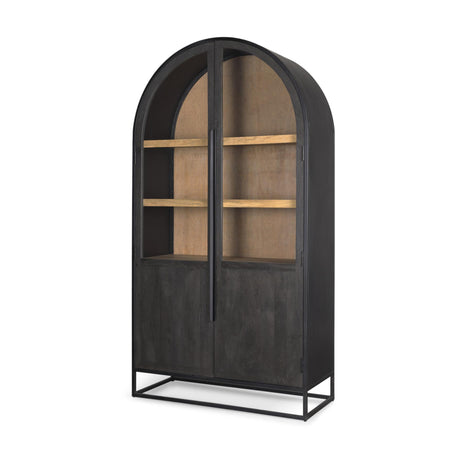 Mercana Sloan 80.5H Black Wood W/Black Metal Frame Arched Cabinet