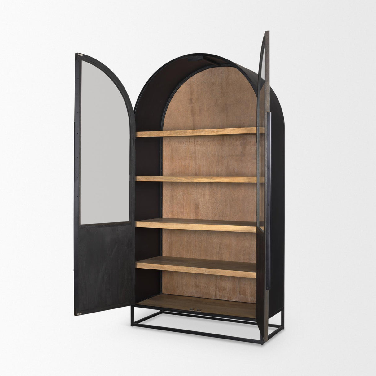 Mercana Sloan 80.5H Black Wood W/Black Metal Frame Arched Cabinet