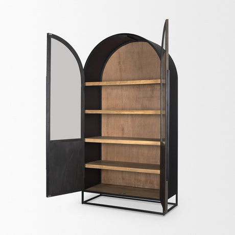 Mercana Sloan 80.5H Black Wood W/Black Metal Frame Arched Cabinet