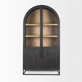 Mercana Sloan 80.5H Black Wood W/Black Metal Frame Arched Cabinet