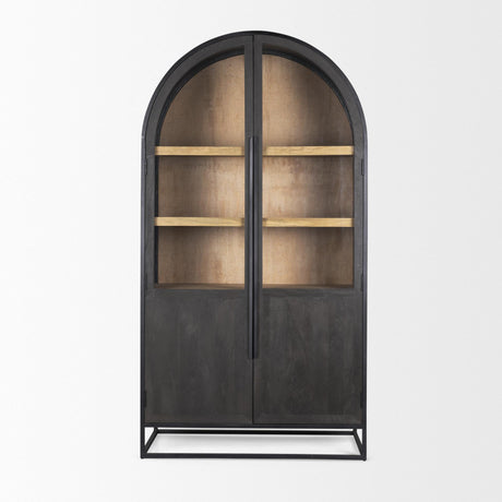 Mercana Sloan 80.5H Black Wood W/Black Metal Frame Arched Cabinet