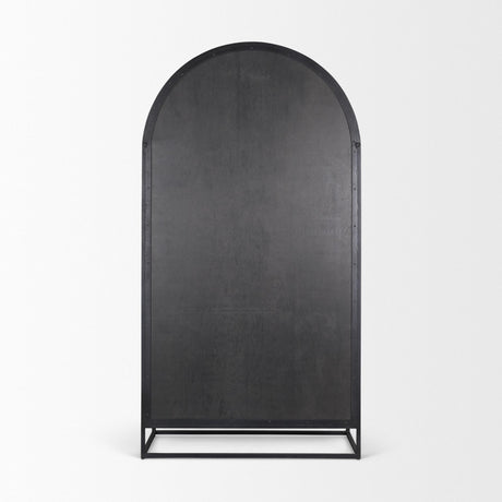 Mercana Sloan 80.5H Black Wood W/Black Metal Frame Arched Cabinet