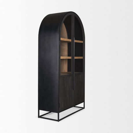 Mercana Sloan 80.5H Black Wood W/Black Metal Frame Arched Cabinet