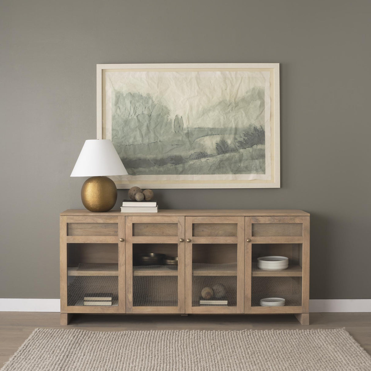 Mercana Suri Light Brown Wood w/ Glass Doors Sideboard
