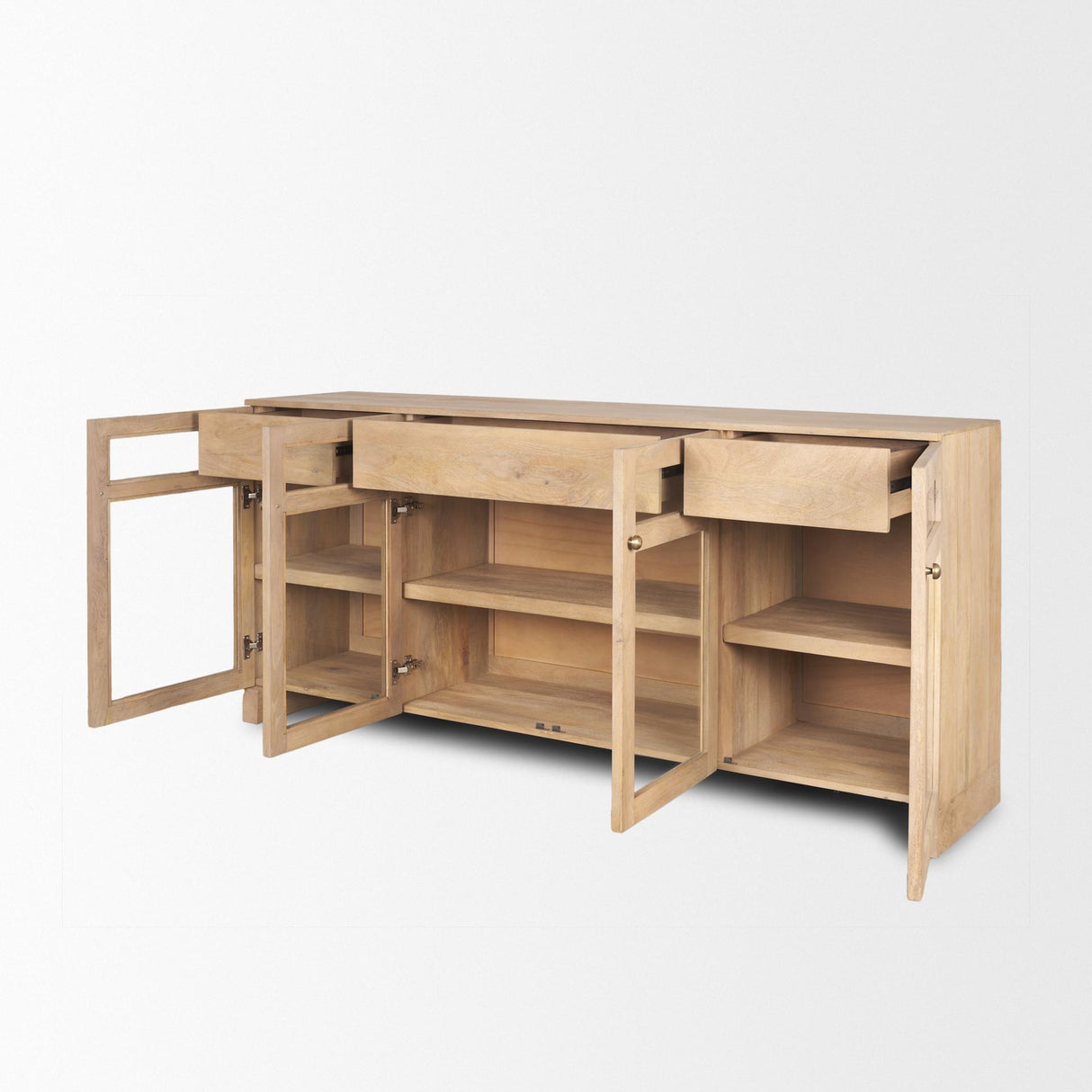Mercana Suri Light Brown Wood w/ Glass Doors Sideboard
