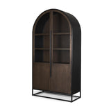 Mercana Sloan 80.5H Dark Brown Wood W/Black Metal Arched Curio Cabinet