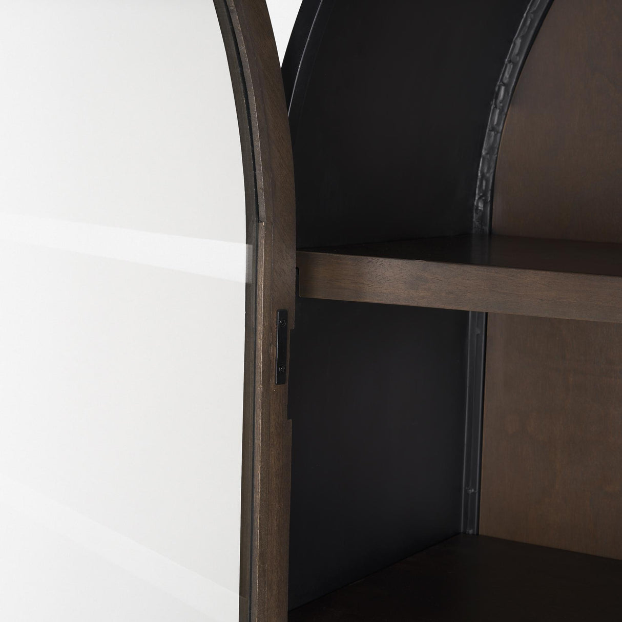 Mercana Sloan 80.5H Dark Brown Wood W/Black Metal Arched Curio Cabinet