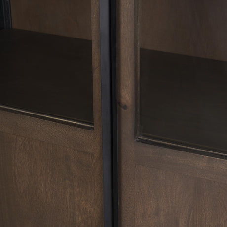 Mercana Sloan 80.5H Dark Brown Wood W/Black Metal Arched Curio Cabinet