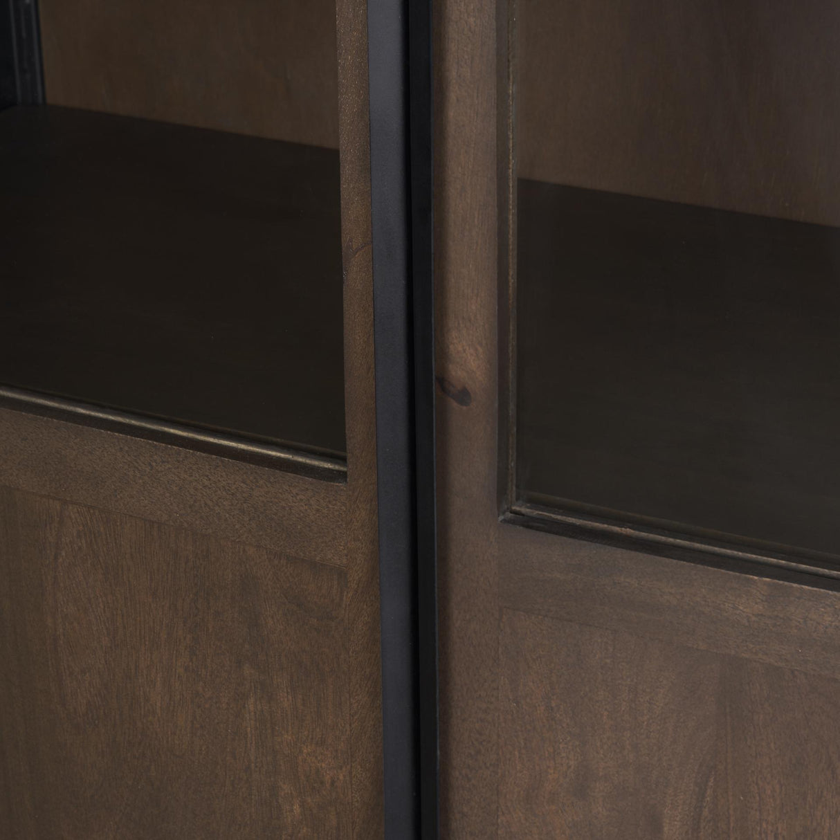 Mercana Sloan 80.5H Dark Brown Wood W/Black Metal Arched Curio Cabinet