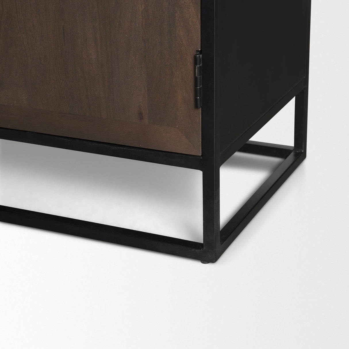 Mercana Sloan 80.5H Dark Brown Wood W/Black Metal Arched Curio Cabinet