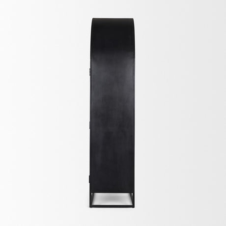 Mercana Sloan 80.5H Dark Brown Wood W/Black Metal Arched Curio Cabinet