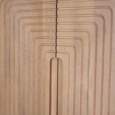 Mercana Sorina Reverse Fluted Light Brown Wood Curio Cabinet