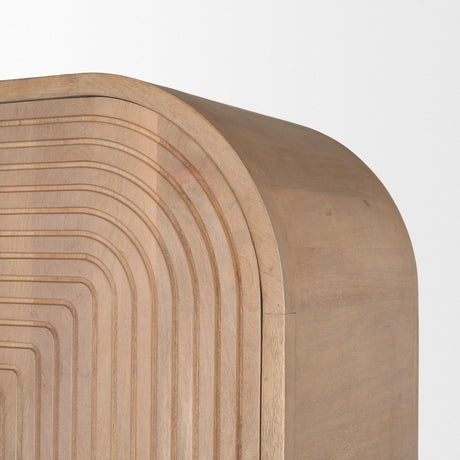 Mercana Sorina Reverse Fluted Light Brown Wood Curio Cabinet