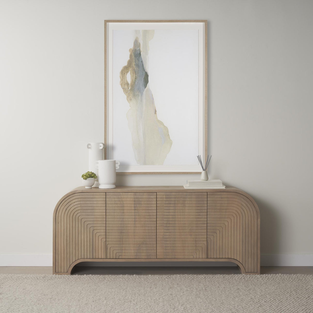 Mercana Sorina Reverse Fluted Light Brown Wood Sideboard