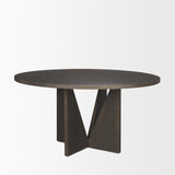 Mercana Tarro 60" Round Textured Espresso Wood w/ Geometrical Base Dining Table