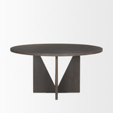 Mercana Tarro 60" Round Textured Espresso Wood w/ Geometrical Base Dining Table