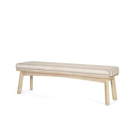 Mercana Taimo White Washed Light Brown Wood w/ Striped Fabric Seat Bench