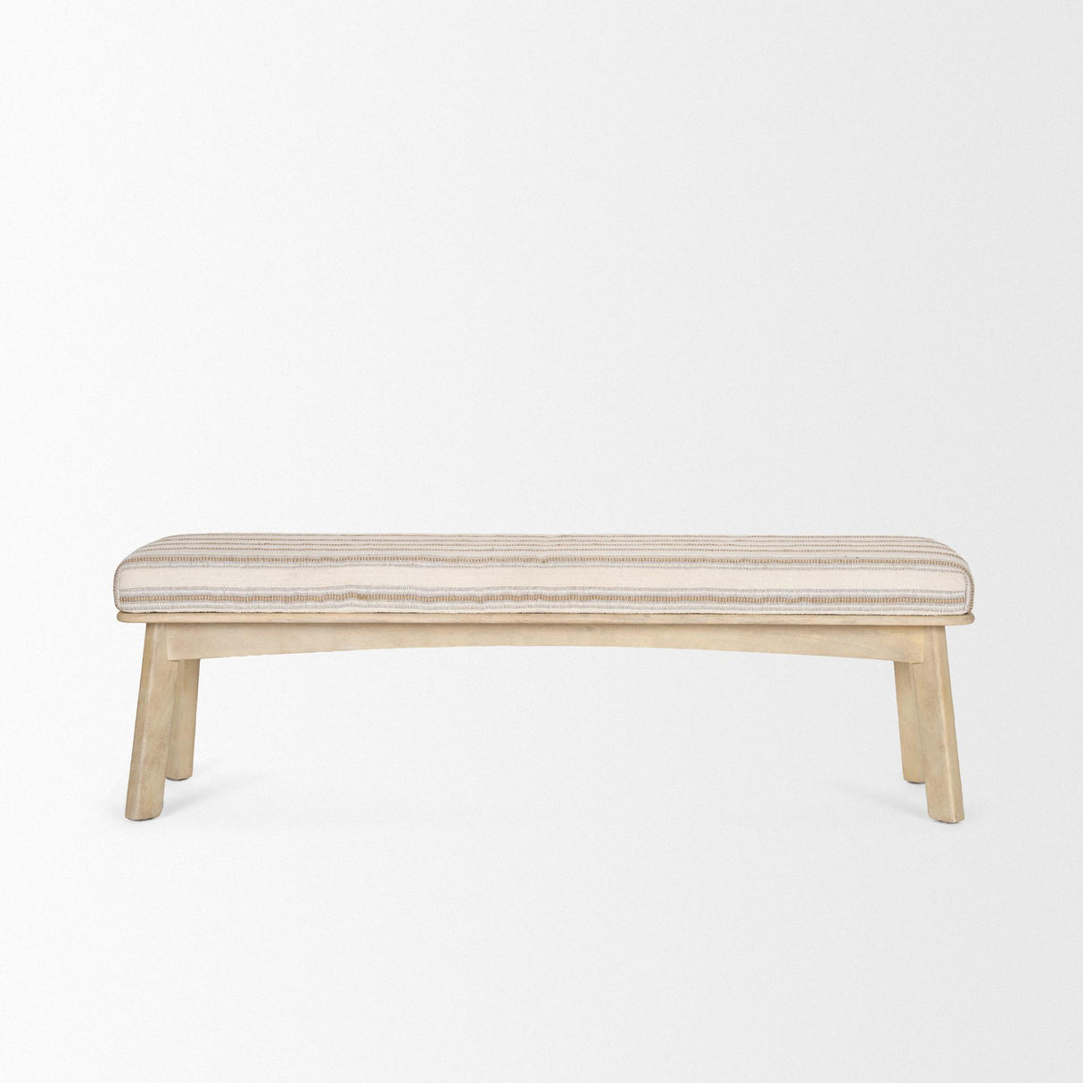 Mercana Taimo White Washed Light Brown Wood w/ Striped Fabric Seat Bench