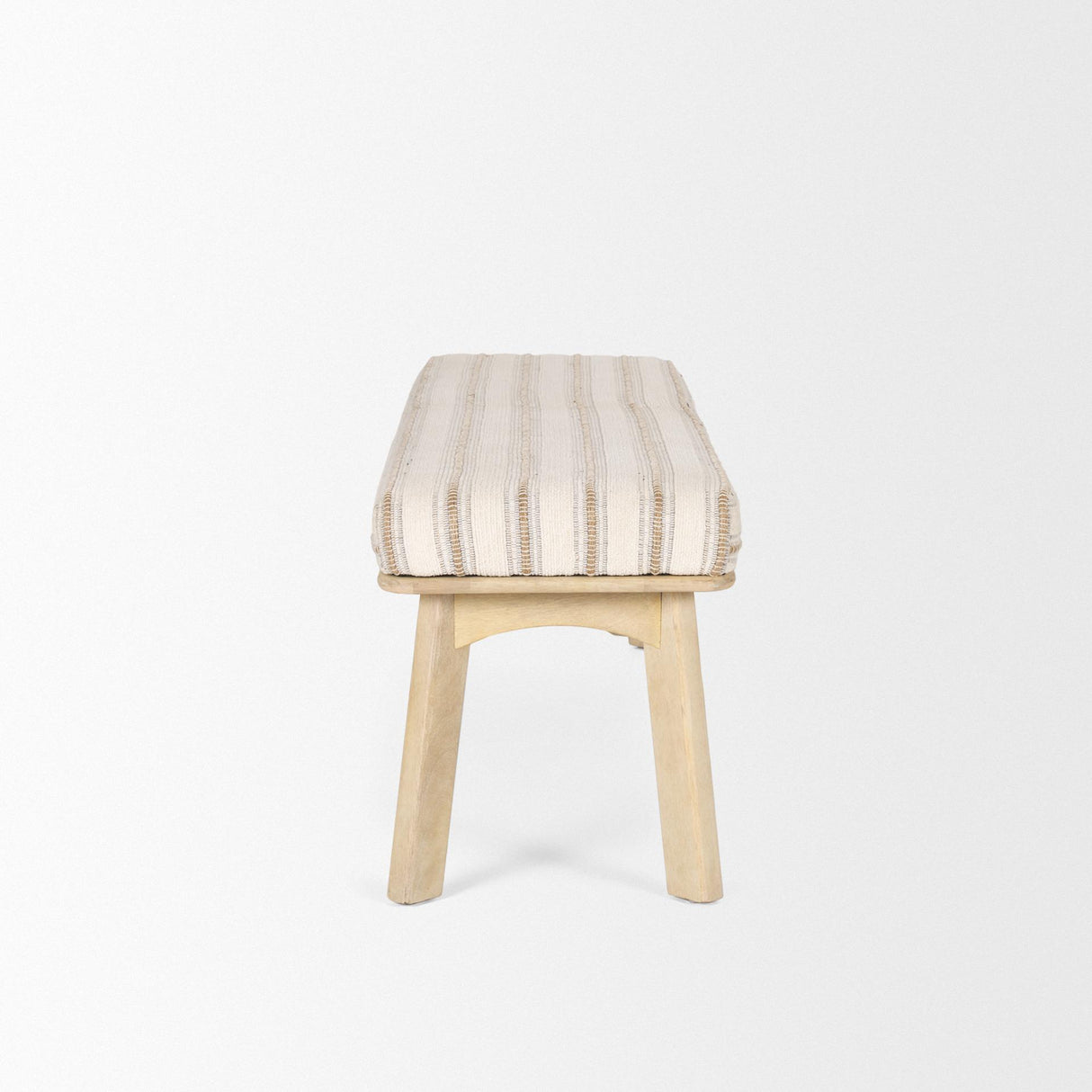 Mercana Taimo White Washed Light Brown Wood w/ Striped Fabric Seat Bench