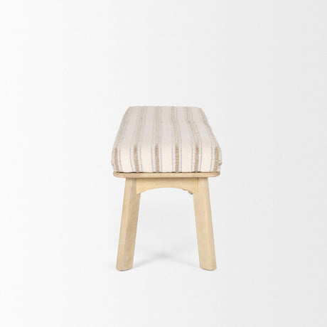 Mercana Taimo White Washed Light Brown Wood w/ Striped Fabric Seat Bench