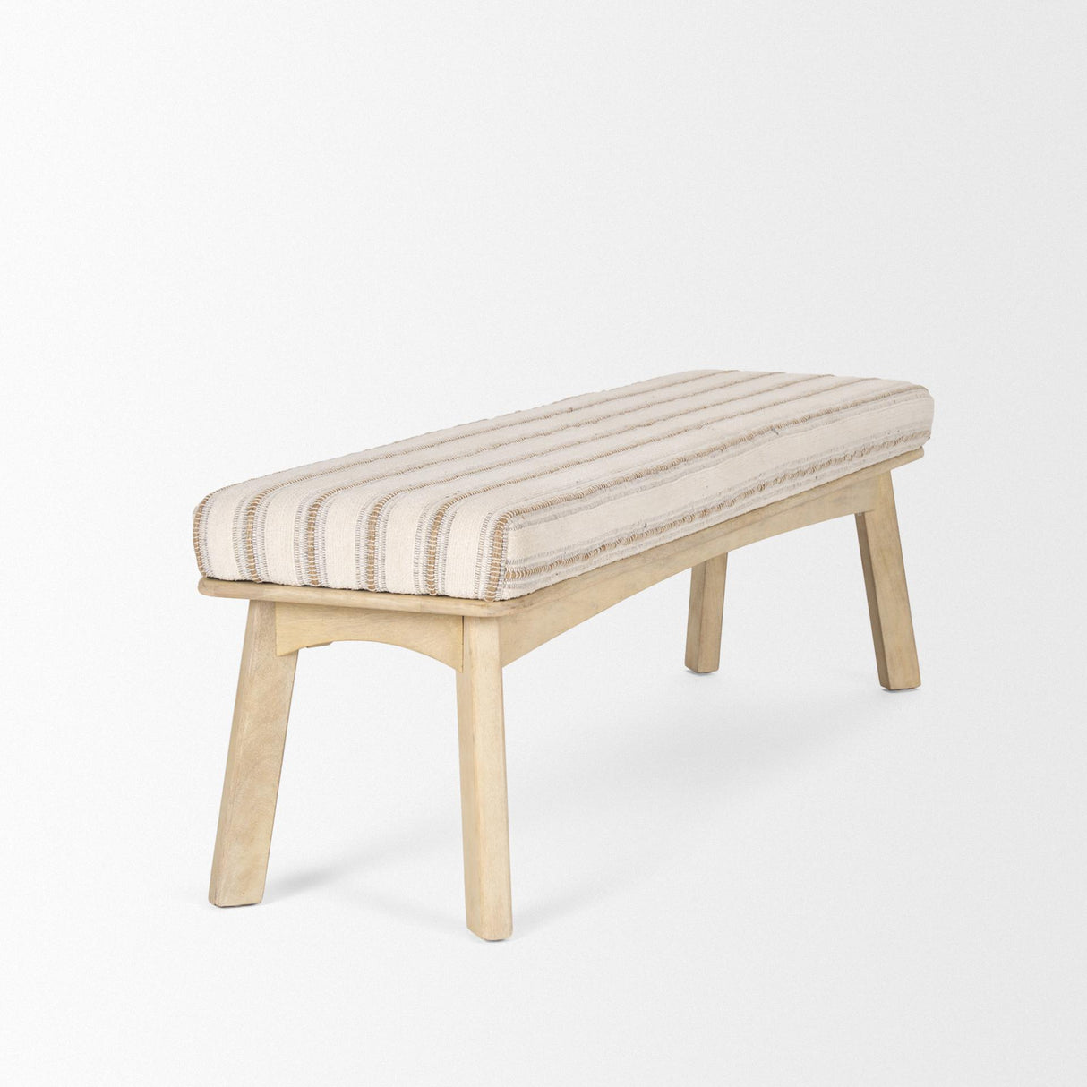 Mercana Taimo White Washed Light Brown Wood w/ Striped Fabric Seat Bench
