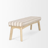 Mercana Taimo White Washed Light Brown Wood w/ Striped Fabric Seat Bench
