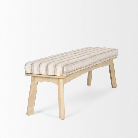 Mercana Taimo White Washed Light Brown Wood w/ Striped Fabric Seat Bench