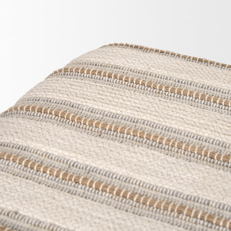 Mercana Taimo White Washed Light Brown Wood w/ Striped Fabric Seat Bench