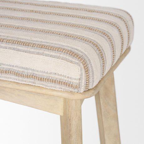 Mercana Taimo White Washed Light Brown Wood w/ Striped Fabric Seat Bench