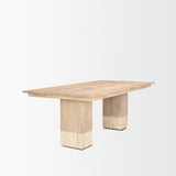 Mercana Shivon 84" Rectangular Light Brown Mango Wood W/ Travertine Dining Table