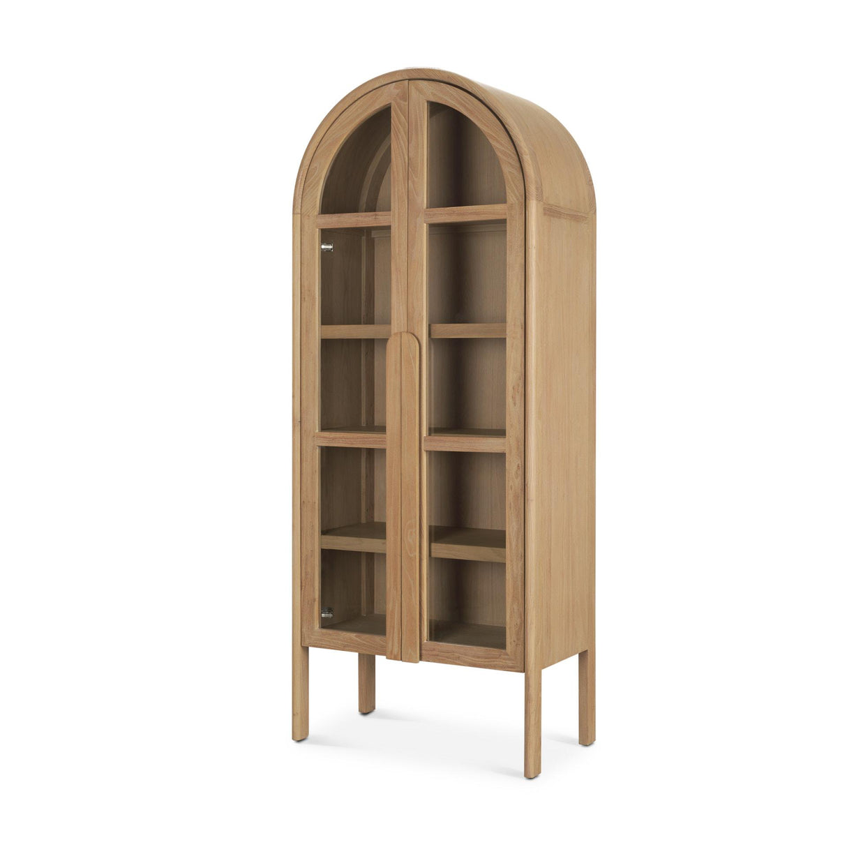 Mercana Callum Light Brown Elm Wood w/ Glass Doors Arched Curio Cabinet
