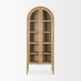 Mercana Callum Light Brown Elm Wood w/ Glass Doors Arched Curio Cabinet
