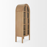 Mercana Callum Light Brown Elm Wood w/ Glass Doors Arched Curio Cabinet